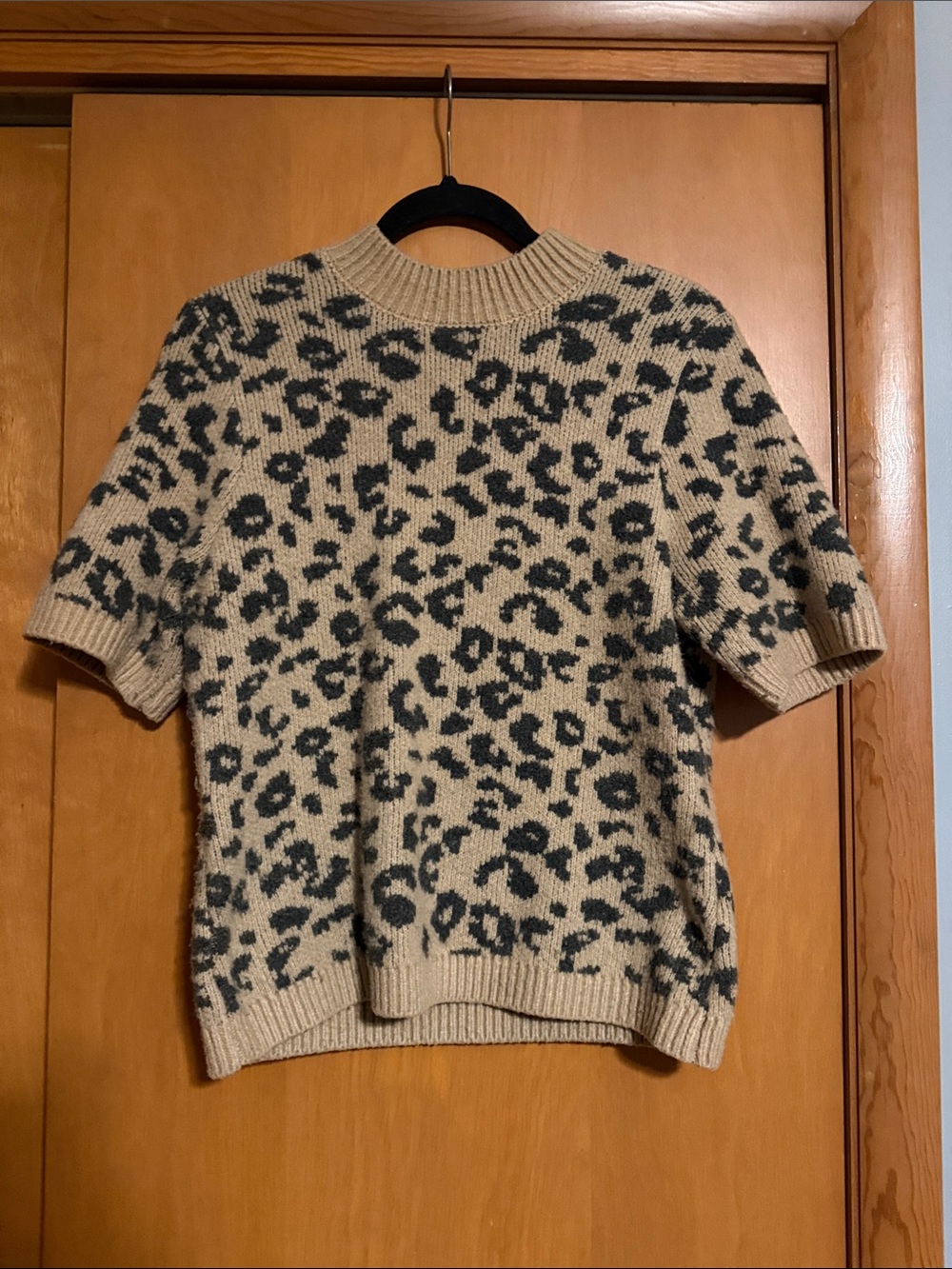 Abercrombie & Fitch Beige Leopard Short-Sleeve Crewneck Sweater
